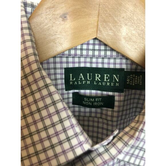 Lauren Ralph Lauren Plaid Slim Fit Non-Iron Dress Shirt Men's 14 1/2 - 32/33 - Picture 2 of 4